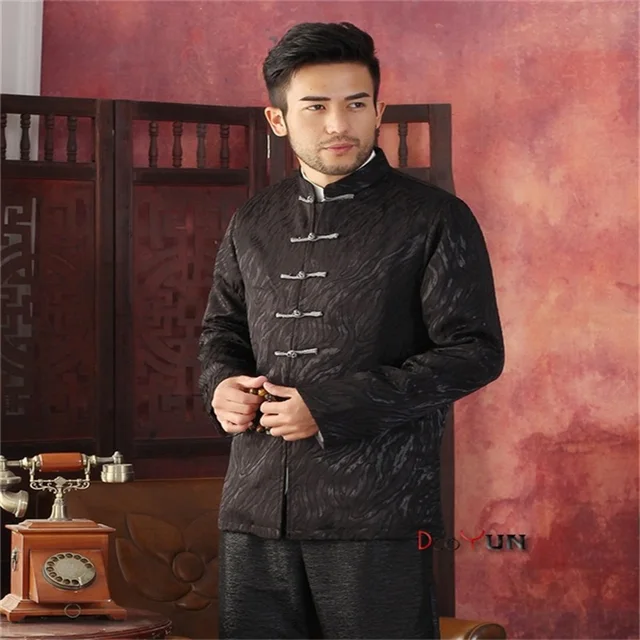 Hot Sale Black Chinese Traditional Men's Mandarin Collar Jacket Seven ...