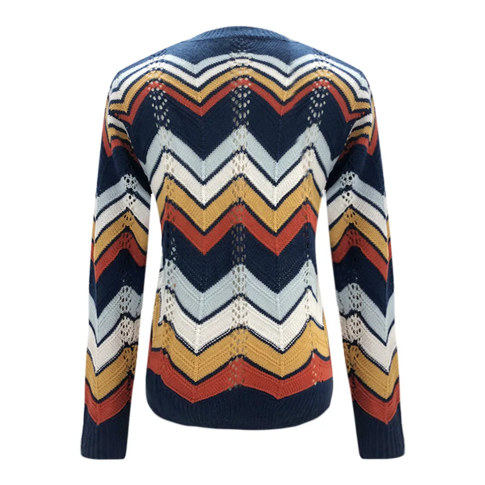 Модный женский свитер на осень и зиму, повседневный вязаный пуловер в полоску, динамический цветной свитер, Pull Femme Hiver