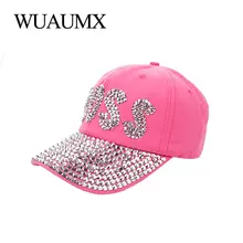 Wuaumx хорошее качество Бейсбол Кепки s для девочек Для женщин Кепки Ручной Работы Стразы с надписью BOSS Кепки деним оборудованная Snapback Hat женский