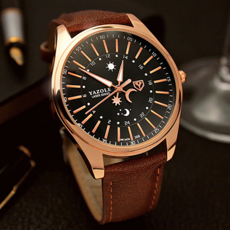 Топ бренд YAZOLE роскошные часы из розового золота Мужские часы модные деловые часы водонепроницаемые светящиеся кварцевые часы Hour reloj hombre - Цвет: brown 1