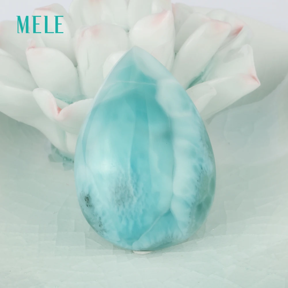 Natural blue larimar stone 9.6 gram pears shape 34mm*23mm big loose stone blue color best gift for grandparents