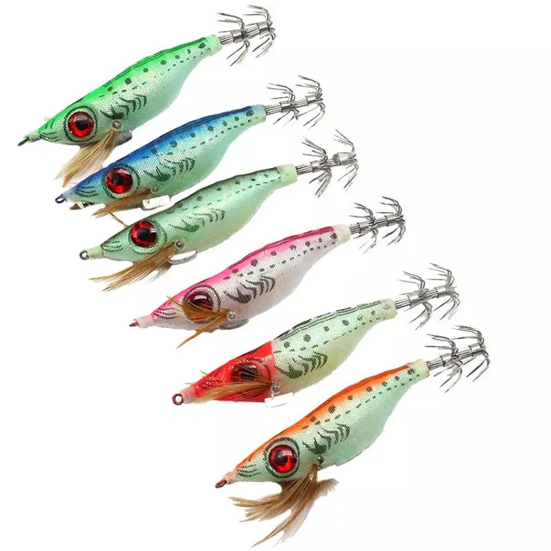 

1pcs 10cm9g Squid Hook Jigs Octopus Cuttlefish Shrimp Baits 3D Eyes Luminous Lures Light Wood Luminous Shrimp Squid Lure Jigging