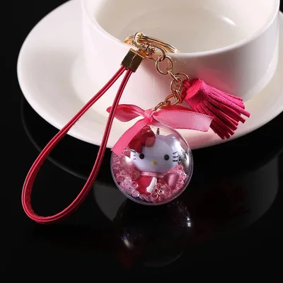 Восхитительный брелок Hello Kitty llavero, кожаный брелок для ключей, розовый красный шар, брелок для ключей, сумка chaviro Sleutelhanger Porte Clef