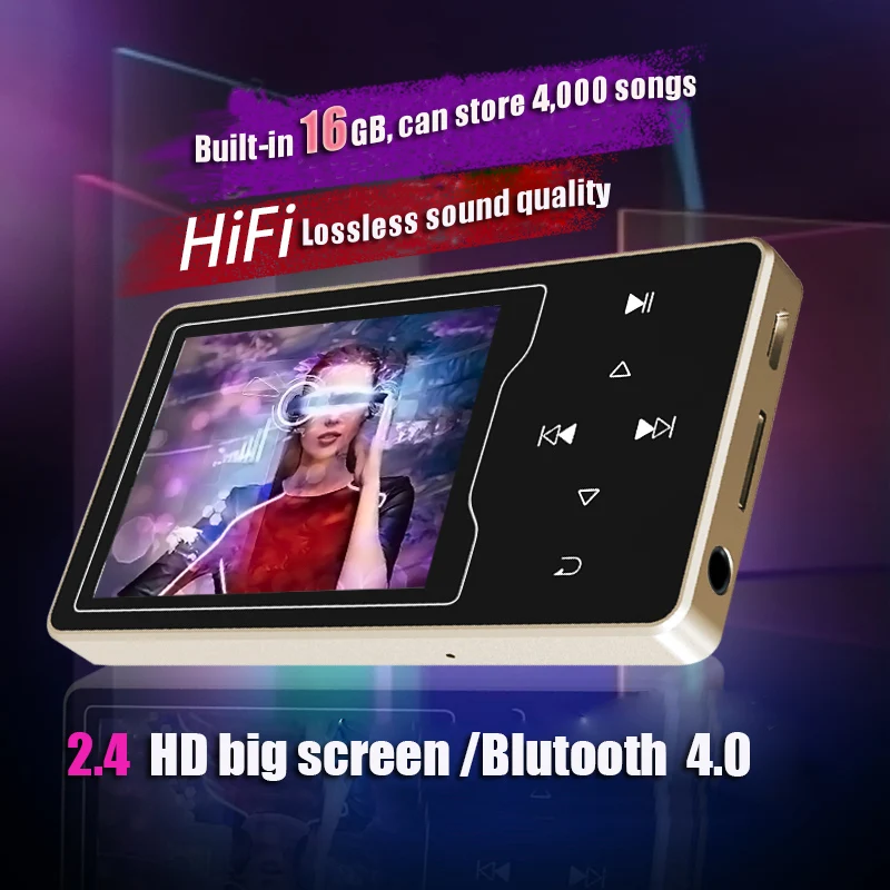 Обновленная версия D08 MP4 плеер с Bluetooth 2 4 дюйма HD экран без потерь 16 ГБ динамик