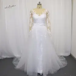 Уникальный дизайн Съемная юбка свадебное платье с длинным рукавом Русалка Свадебные платья Кружева Свадебные платья Sash Vestido De Noiva 2017