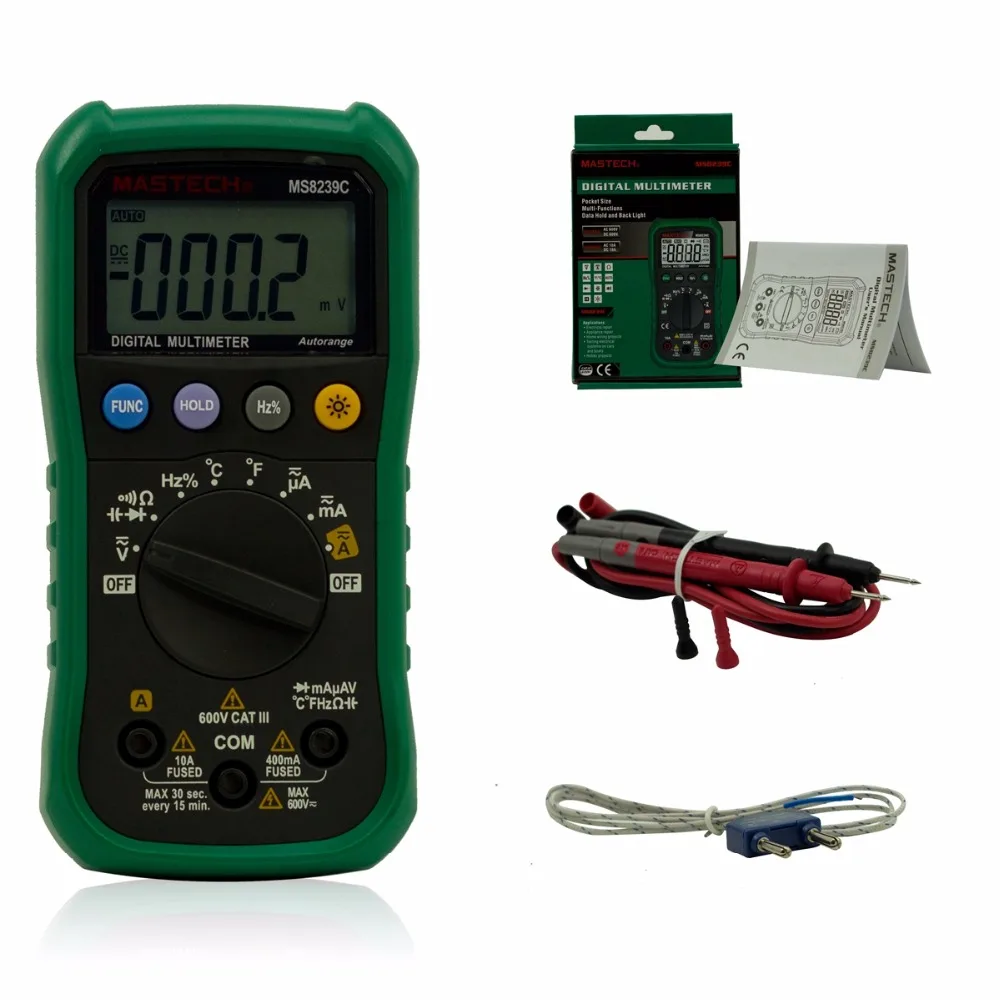 

MASTECH Digital Multimeter MS8239C Backlight AC/DC Ammeter Voltmeter Ohm Portable Meter auto range Digital amperemeter Tester