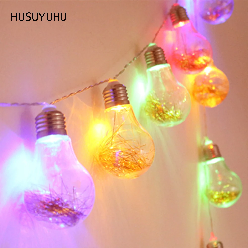 

HUSUYUHU Vintag Led String Lights Bulb Shape Outdoor Waterproof Garland Party Wedding Hanging String Light Battery Powered