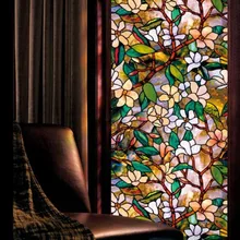 Рулонная статическая цепляющаяся витражная плёнка на стекла, окна листьев винограда магнолии орхидеи цветок булыжника конфиденциальная текстурированная 90 см х 25 м