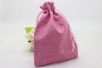 

50pcs/lot 10x14cm Linen Favor Bags pink colour Christmas gift bag candy bag Jewelry Bags