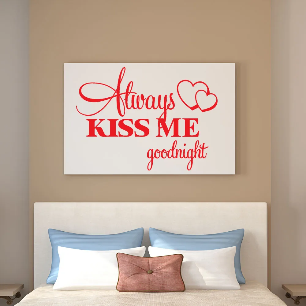 Always Kiss Me Goodnight Home Decor Wall Sticker Decal Bedroom Vinyl Art Mural Creative Text 