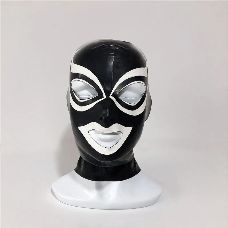 2019-nuovo-arrivo-sexy-della-biancheria-cekc-unisex-club-dramma-fatti-a-mano-nero-cappe-lattice-cappuccio-maschera-con-gli-occhi-bianco-trim-zentai-fetish