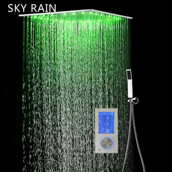 อุปกรณ์ห้องน้ํา 24 นิ้ว 600x600 มม.หัวฝักบัวสมาร์ทดิจิตอลหน้าจอ Thermostatic วาล์วผสมชุดก๊อกน้ํามือถือระบบ 1