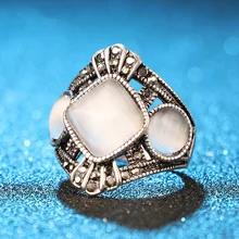 Bague de fiançailles en opale Vintage, bijoux couleur argent, cadeaux pour femmes, tendance punk