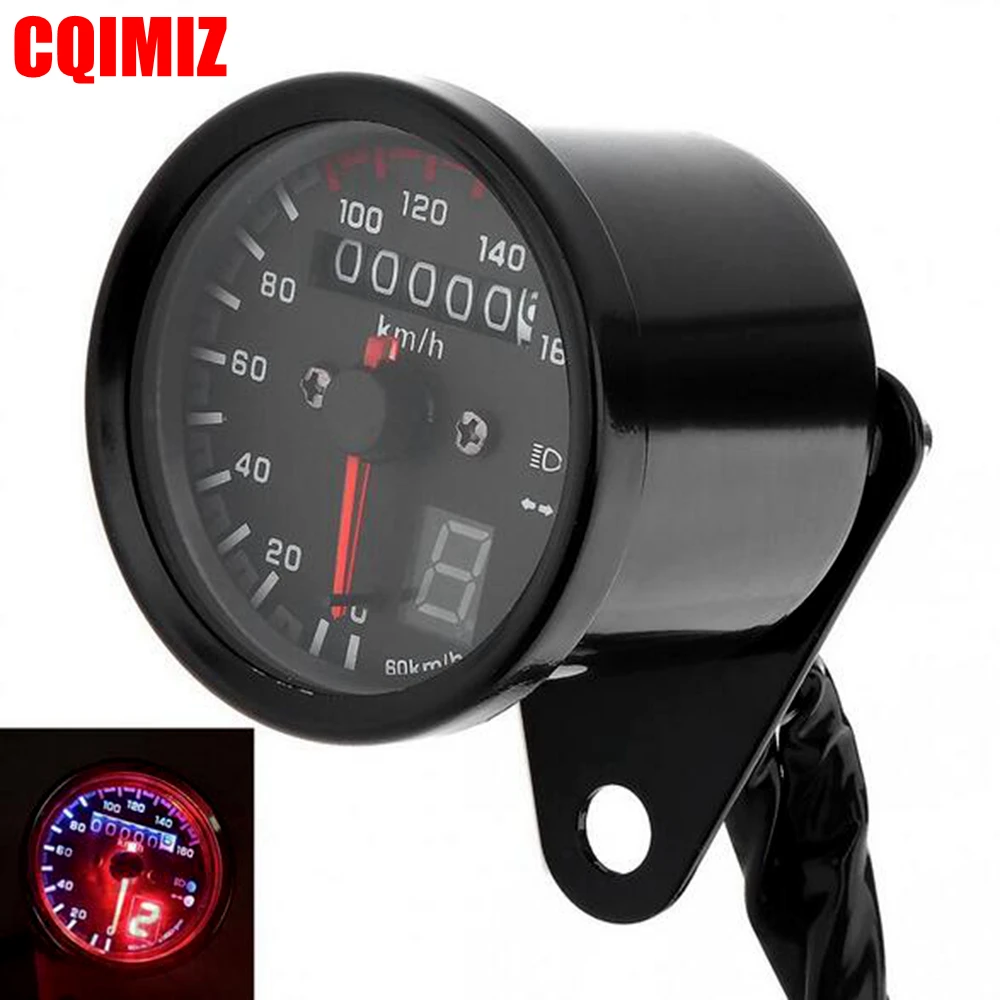 KIMISS Motorcycle Odometer Mile Meter，12V Motorcycle Instrument Odometer Mile Meter Gauge with LED Indicator for CG125 Silver 