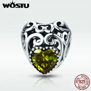 

WOSTU 925 Sterling Silver August Birthstone Signature Heart Beads fit Original Charm Bracelet Jewelry Birthday Gift DXC573