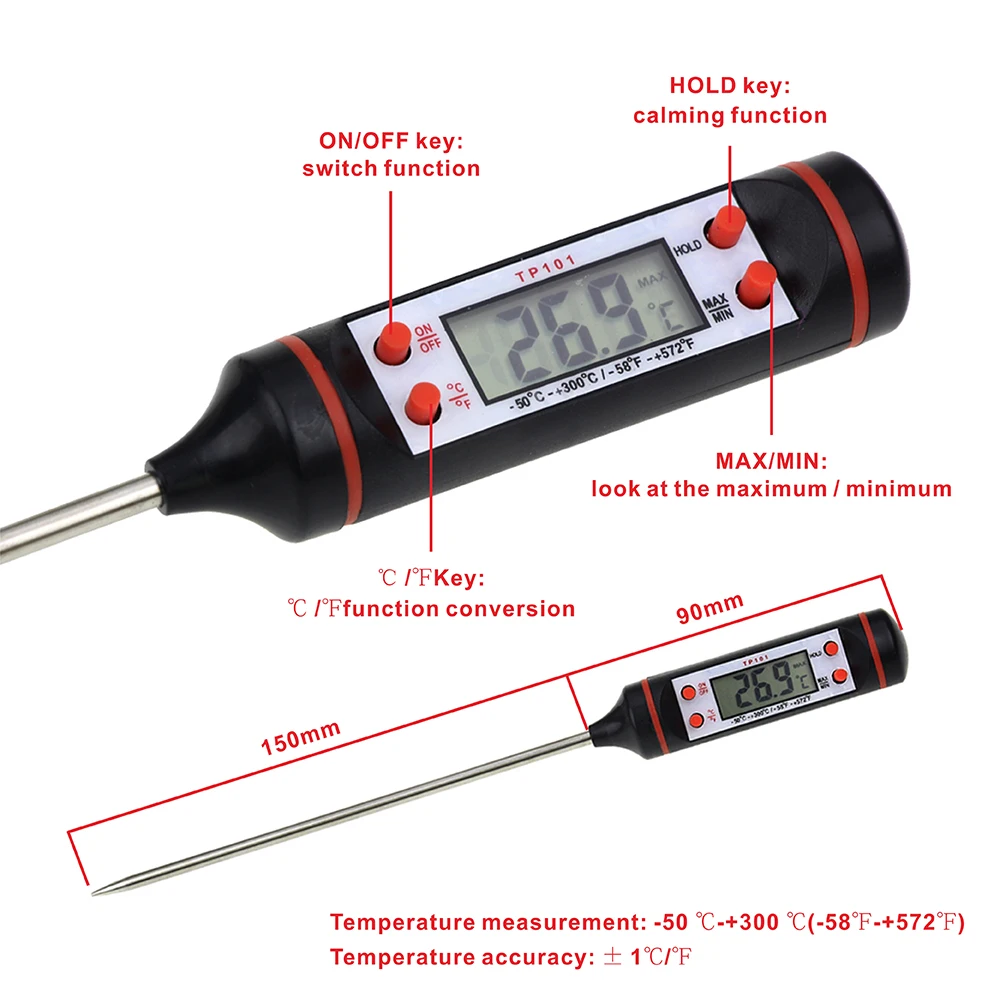 Электронный цифровой термометр для мяса, приготовления пищи, кухни, барбекю, зонд, вода, молоко, масло, жидкая печь, термометр, цифровой TP101
