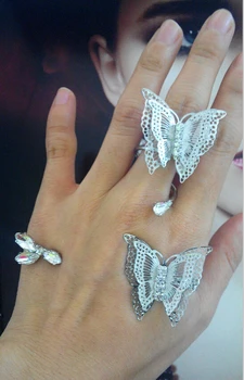 

New arrival CZ Zircon Butterfly Finger ankle ring + Palm bracelet jewelry sets Double two finger ring for women sweet jewelry