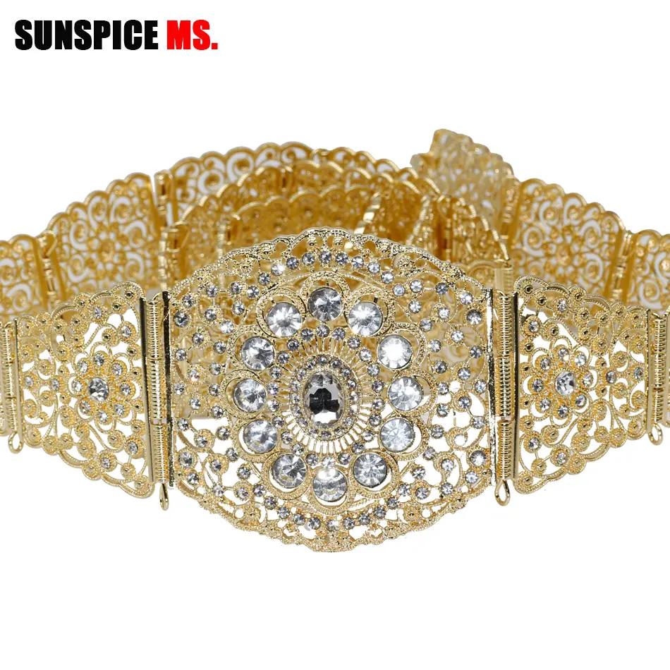 

SUNSPICE-MS Morocco Gold Silver Color Metal Crystal Chain Belt For Women Traditional Wedding Dress Caftan Waist Jewelry 2019