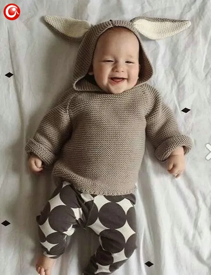 Autumn Crocheted Knitting 3D Rabbit Pattern Baby Girls Cardigan Children Toddler Boys Cotton Sweater Kids Warm Jumper 1-5Y (1)