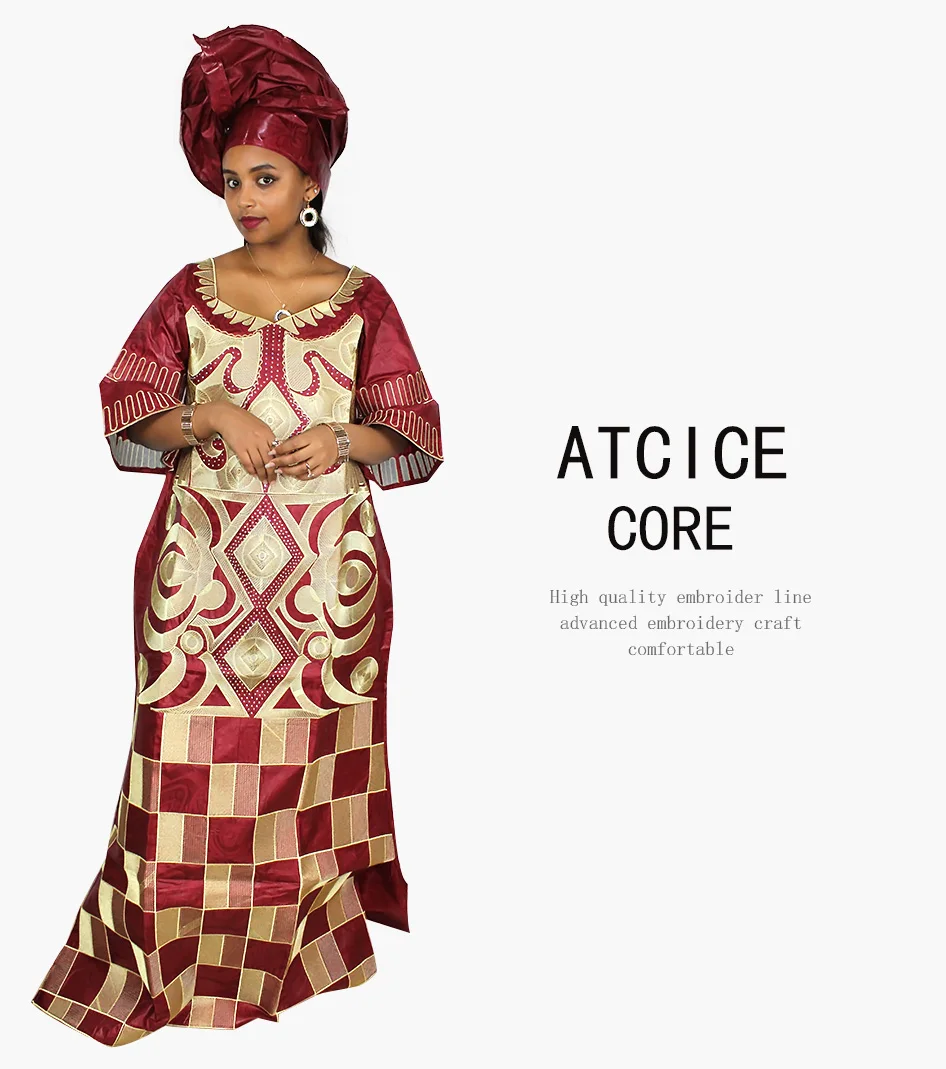 African Dresses For Woman Bazin Riche Computer Emboridery Plus Size Long Dress With Scarf A023 african robe