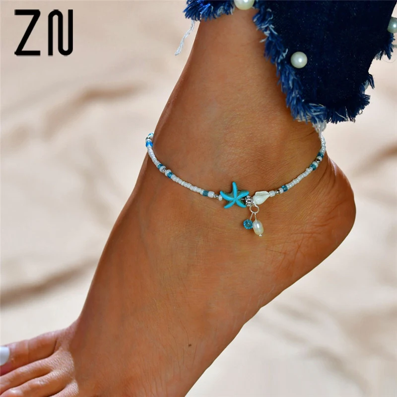 

ZN 2018 Fashion Foot jewelry Ankle Bracelets For Women Starfish Shell Beach Anklet Conch Anklet Jewelry Womens Accessories