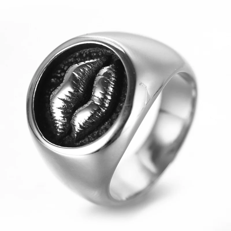 Men Punk Love Kiss Ring Hip Hop Lips Titanium Steel Ringsin Rings from