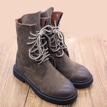 

Autumn and Winter Women's Shoes Martin Boots Handmade Boots Retro Genuine Cow Leather Female Mid-Calf Boots
