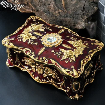 

Women Vintage Flower Carved Jewellery Box Multi-colors Enamled with Stones Decor Necklace Pendant Rings Gifts Storage Case Gift