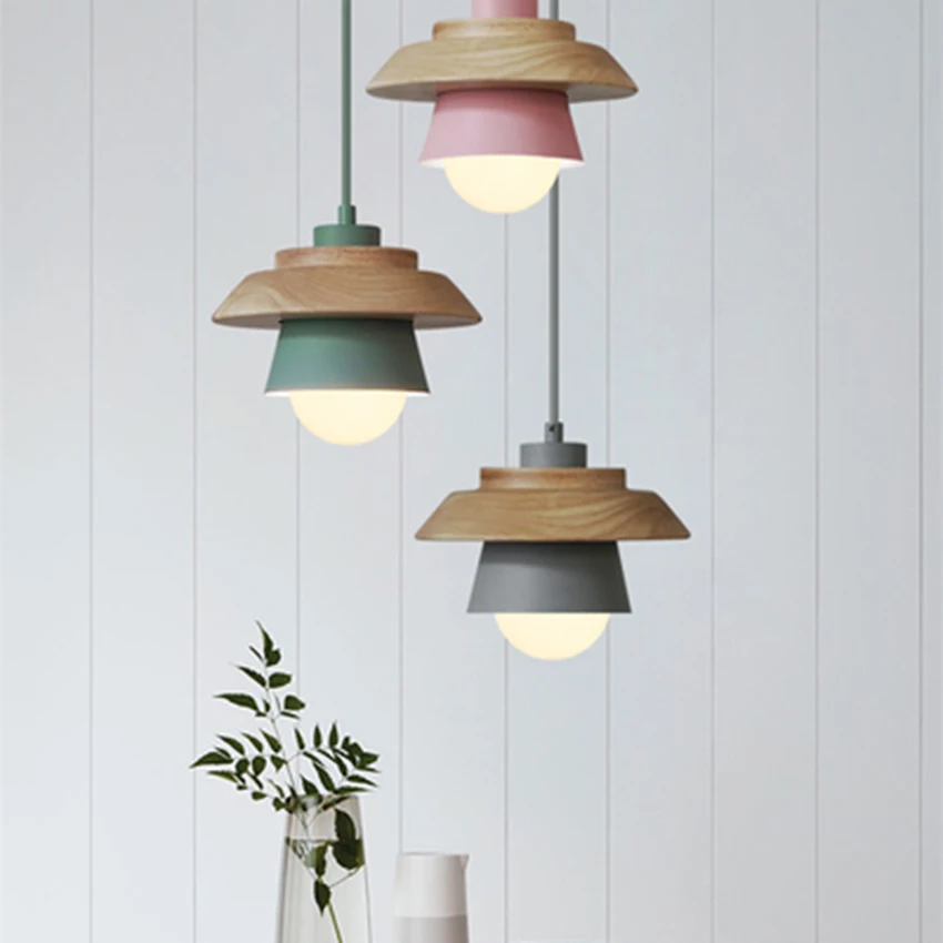 

Nordic Designer LED Art Wood Pendant Light Fixtures Modern Iron Pendant Lamps Living Room Aisle Corridor Deco Lighting Luminaire