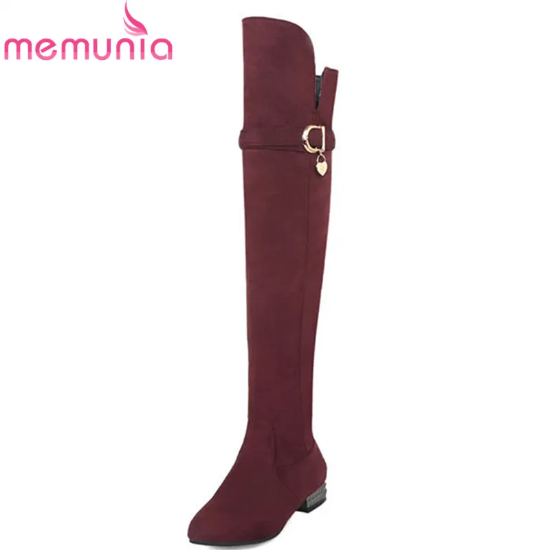

MEMUNIA 2018 new arrival over the knee boots women flock autumn winter boots zip fashion long boots comfortable low heels shoes