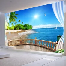 3D обои современный балкон морской пейзаж фото настенные фрески Гостиная ТВ диван спальня декор обои самоклеящиеся наклейки