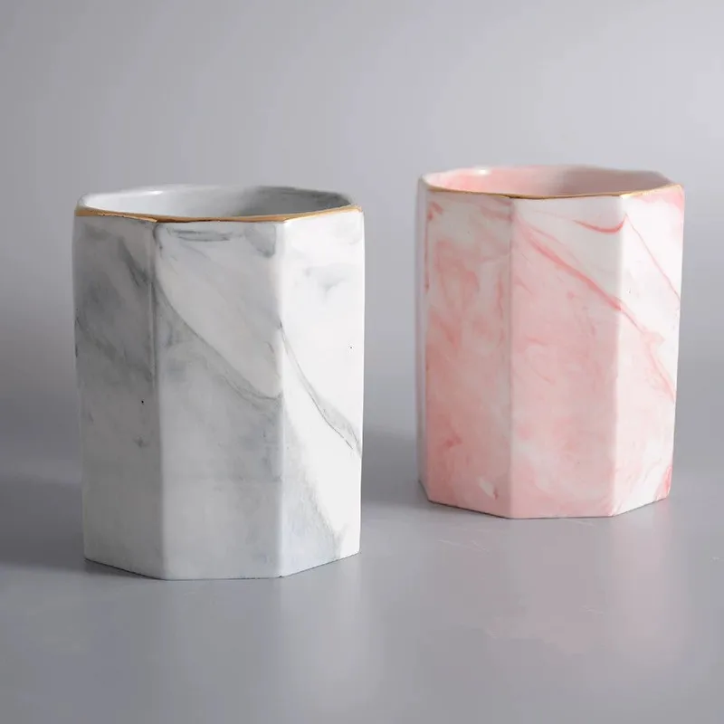 Multi-Purpose Marble Pattern Storage Holder Cosmetic Brush Makeup Holder Ceramic Pencil Bucket Pen Storage Rack Container