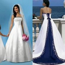 Белое и голубое свадебное платье размера плюс линия лодочка шеи Кружева Аппликации vestido de noiva свадебное платье robe de mariage