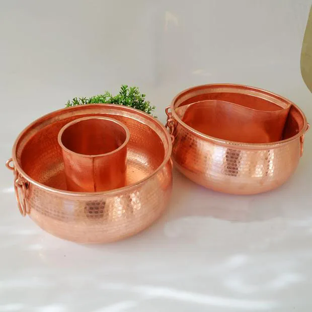 Handmade Pure Copper Large Hot Pot Thick Pot with Handle Lid Deep High
