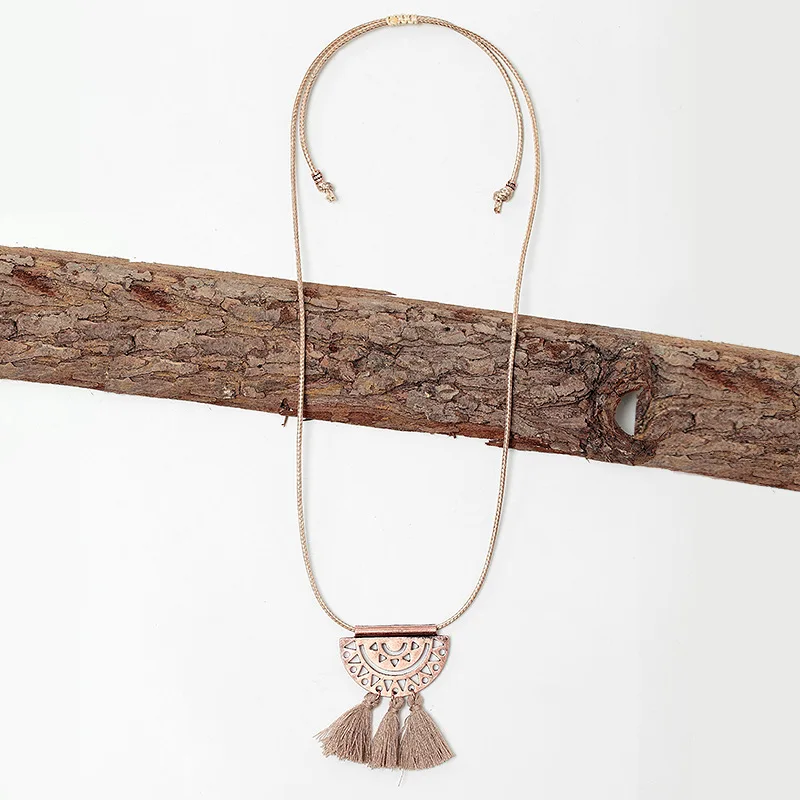 woman's Retro Brown nylon rope Tassels long necklace that can be