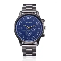 Для мужчин часы Нержавеющая сталь ремешок Аналоговый кварцевые наручные часы Мода Для мужчин кристалл часы # xxf