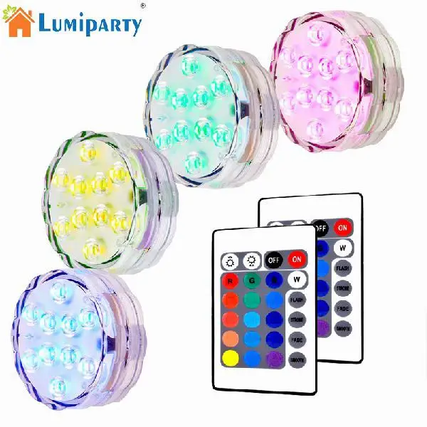 

LumiParty 4 Packed Submersible Lights RGB Multi-color Water-resistant IP67 With Remote Control for Aquarium Pond Vase Bas
