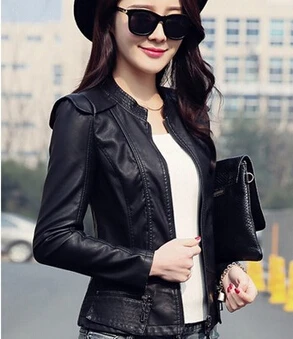 remarkable  2017 Europe and The United States The New Locomotive Small Leather Short Paragraph Slim PU Jacket F