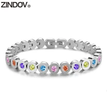 ZINDOV цветной Теннисный браслет с фианитами для женщин, нержавеющая сталь, не выцветает, хорошее ювелирное изделие, браслеты на цепочке, золотые женские новые