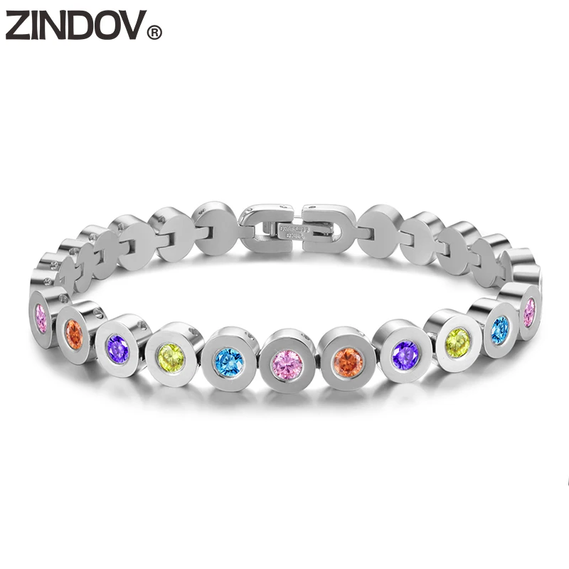 ZINDOV الملونة تشيكوسلوفاكيا سوار للتنس ل الفولاذ المقاوم للصدأ للنساء اللون لا تتلاشى غرامة مجوهرات سلسلة أساور الذهب الإناث السيدات جديد
