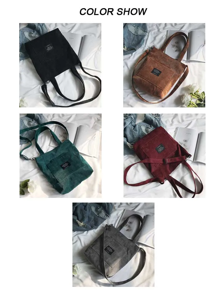 Women Corduroy Tote Bags Summer Canvas Shoulder Shopper Bag Female Vintage Eco Handbag 2019 Large Black Crossbody Messenger Bags (2)