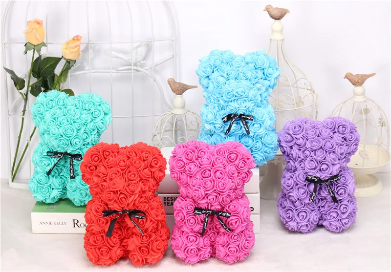 DIY 25 cm Teddy Rose Bear With Box Artificial PE Flower Bear Rose Valentine's Day For Girlfriend Women Wife Mother's Day Gifts