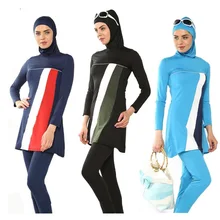 Скромный Мусульманский купальник для женщин ислам хит цвет длинный рукав три части полное покрытие ислам ic купальник хиджаб размера плюс пляжная одежда
