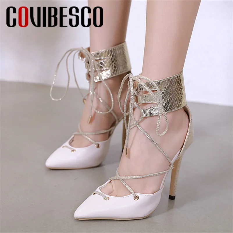 

COVIBESCO 2019 Summer New Fashion Sexy Brand Design Pointed Toe Women Pumps Lace Up Women Sandals Party Night Club Shoes Woman