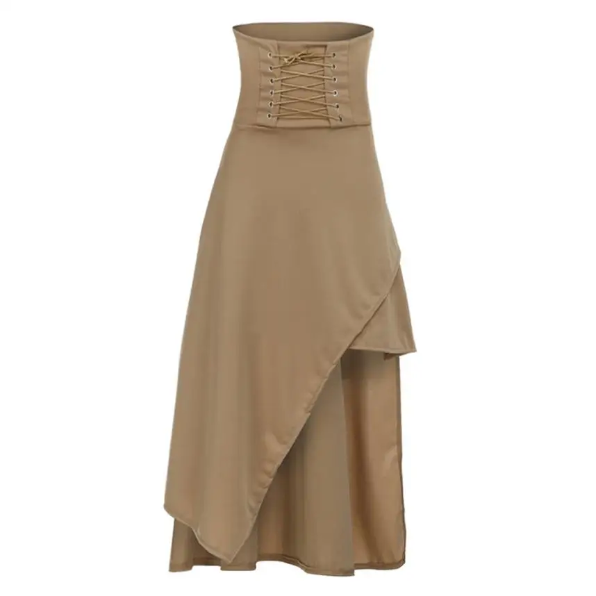 Женская повязка с ремешками на шнуровке на молнии с высокой талией длинная Асимметричная готическая юбка - Цвет: 2