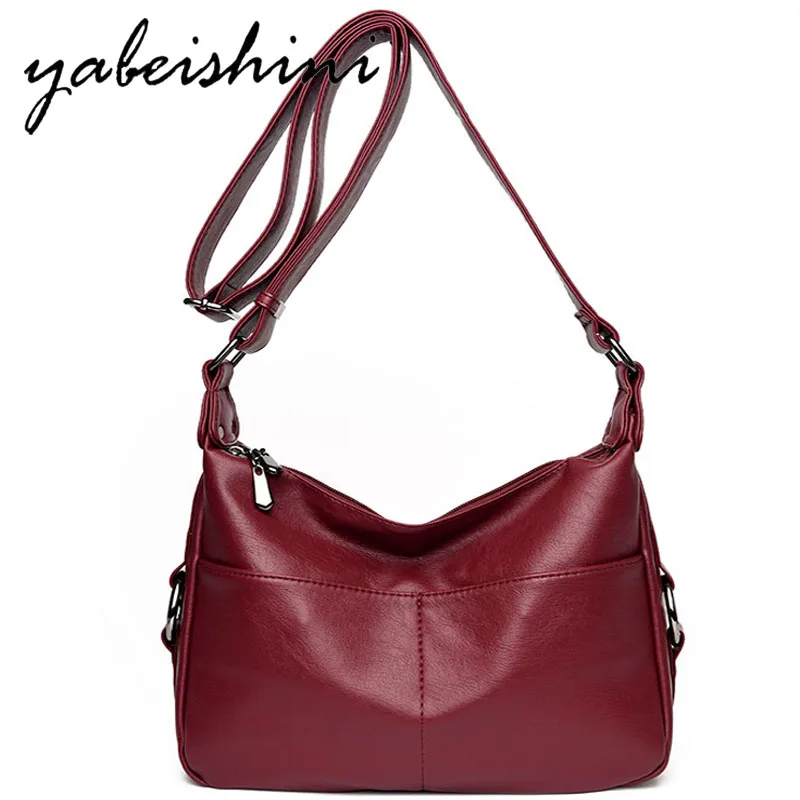 

YABEISHINI Double Pocket Leather Hobos Bag Shoulder Crossbody Bags For Women 2019 Luxury Handbags Women Bags Designer Sac A Main