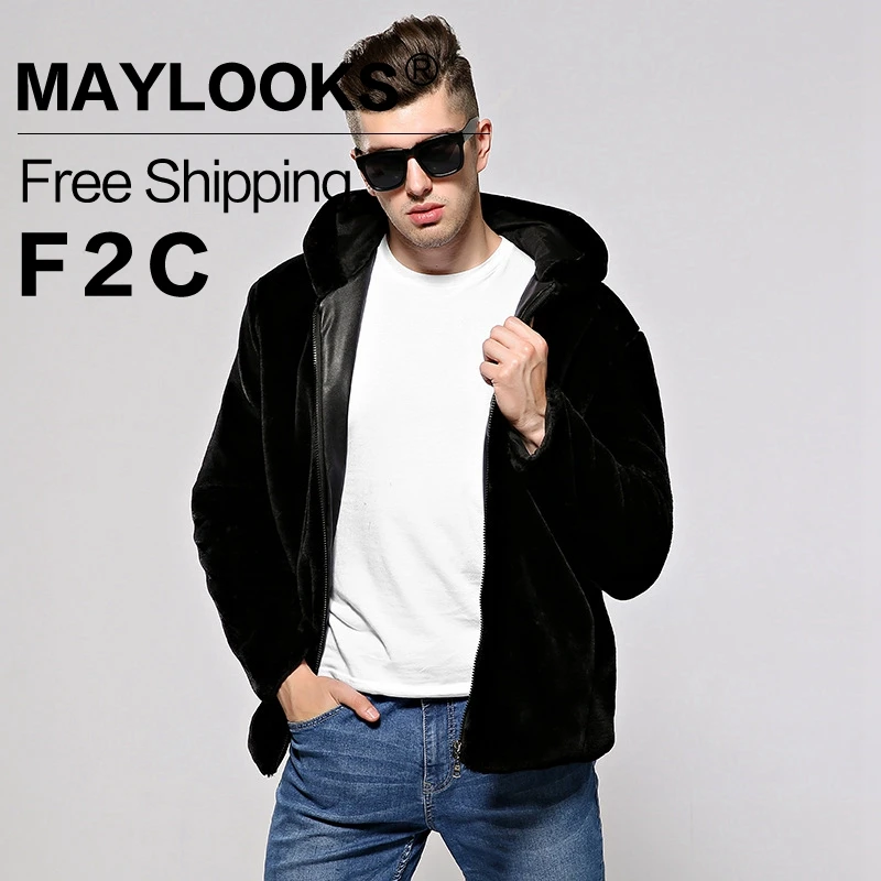 Men's Faux Fur Long Coat Brown/black Warm And Comfortable Winter New Brand Maylooks Hn128