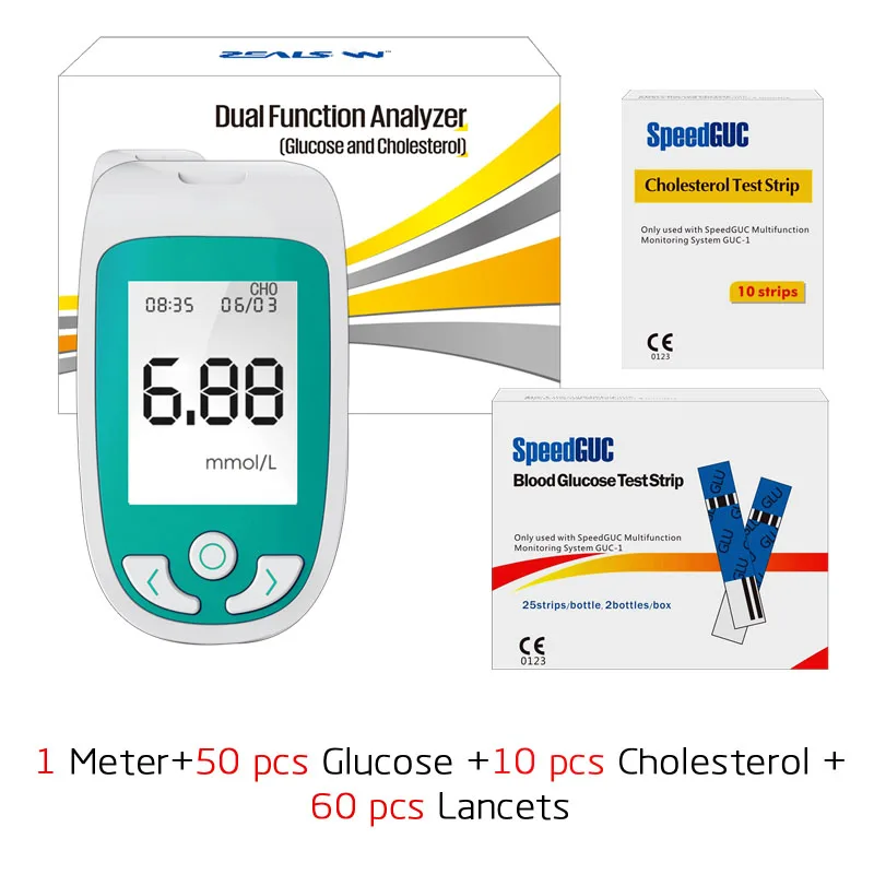 2 в 1 Многофункциональный тест на холестерин er и измеритель уровня глюкозы в крови с тестовыми полосками и ланцетами система мониторинга холестерина и диабета - Цвет: Meter Glu50Cho10