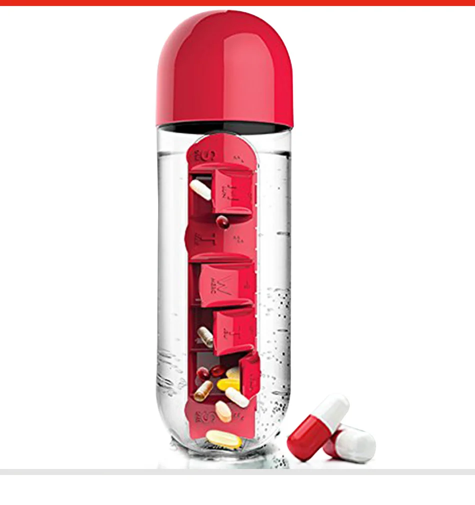 600 мл Спортивная пластиковая бутылка для воды комбинированная ежедневная аптечка Органайзер питьевые бутылки Герметичная Бутылка тумблер