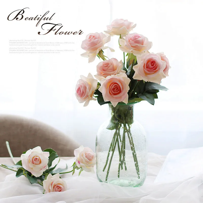 YO CHO 1 голова Розовые розы Искусственные цветы латексные розы с настоящим прикосновением Шелковый белый свадебный букет украшение дома и сада искусственный цветок